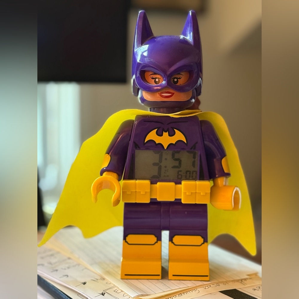 LEGO Batgirl Minifigure Clock in Purple and Yellow